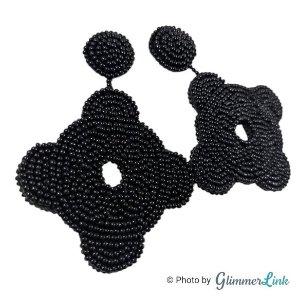 Kenneth Jay Lane KJL Black Seed Bead Fine Detail Gold Tone Pierced Earrings - Picture 3 of 8